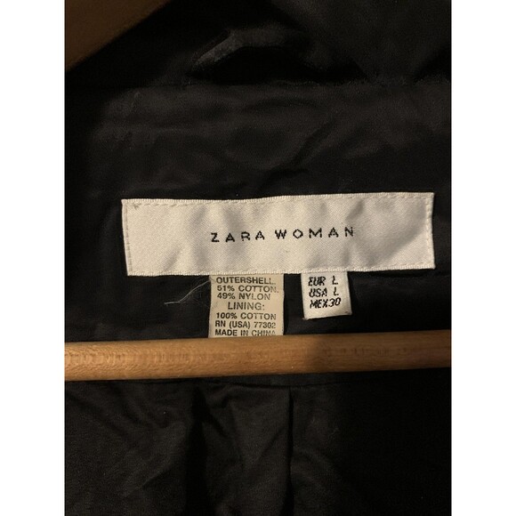 Zara Woman Jacket Womens Large Black Utility Hooded Safari Cotton Blend Pockets - Picture 6 of 6